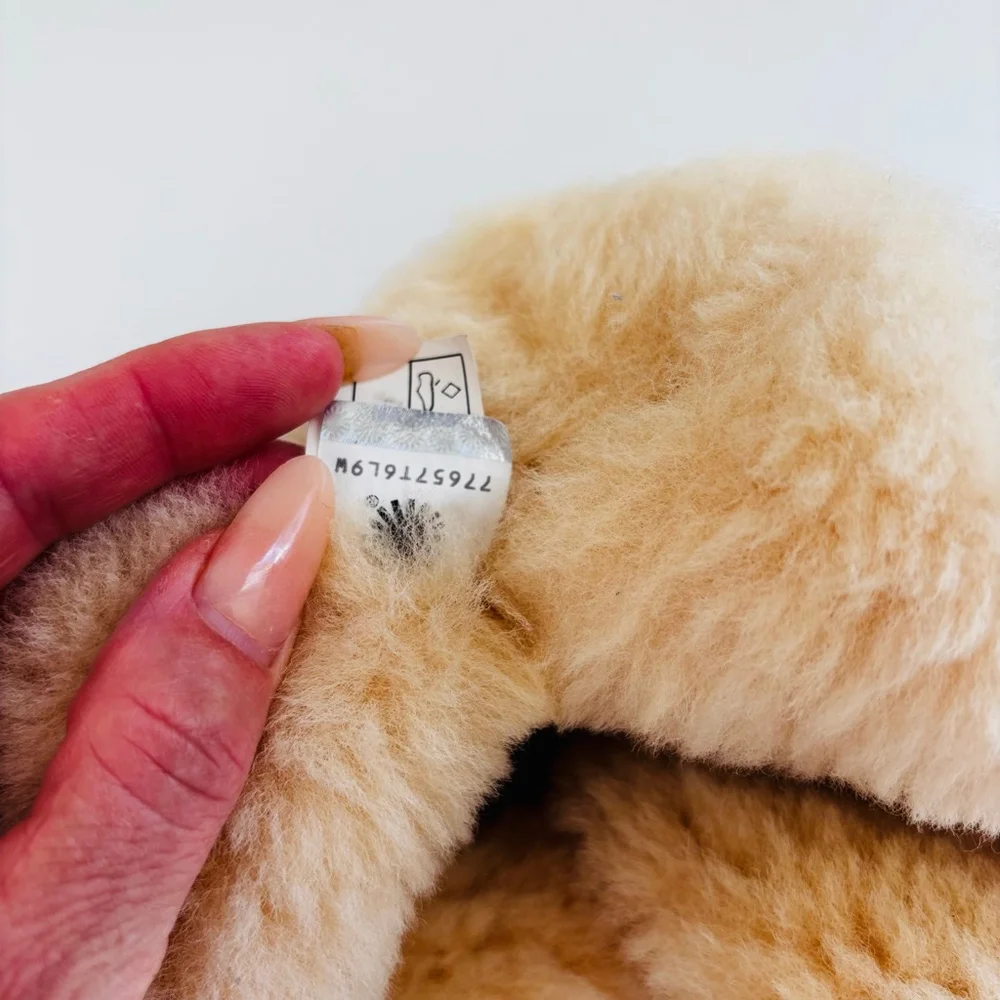 UGG Beige Sheepskin Winter Boots with Pink Pom Poms